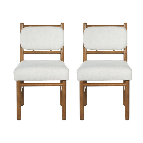 Set of 2 Fabric Upholstered Mid-Back Dining Side Chairs, Dark Walnut Rubber Wood Legs