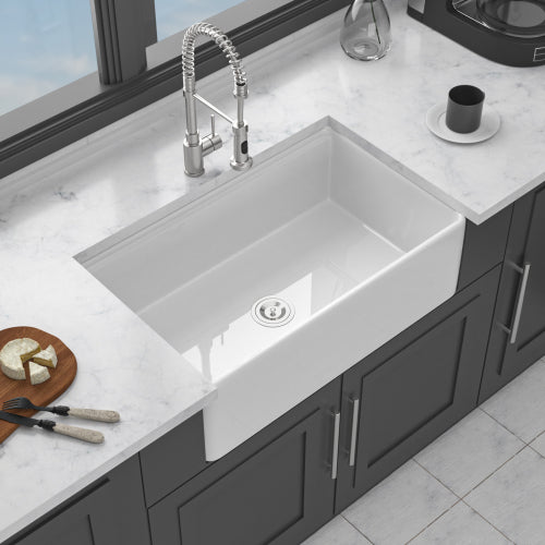 White Kitchen Sink Workstation - 33 x 20 x 10 inch White Porcelain Ceramic Sngle Bowl Kitchen Sink
