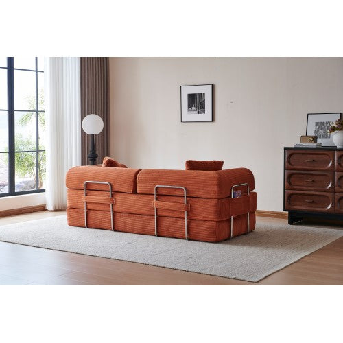 78.8 inch  Orange Corduroy Convertible Compression Boneless Floor Sofa-Bed
