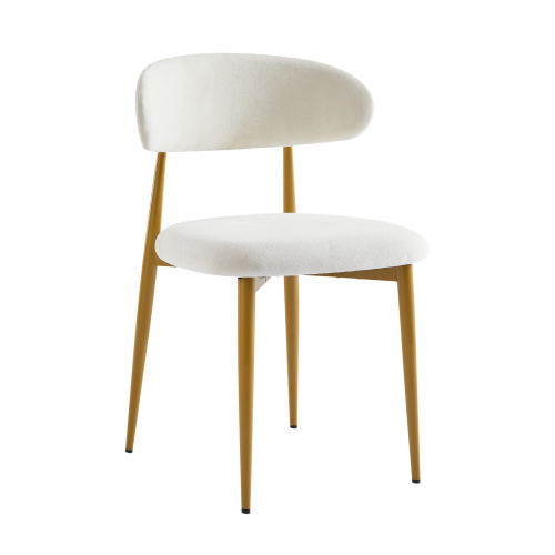 Set of 2 White & Gold Velvet Dining Chairs, Curved Backrest, Metal Legs, 250lbs Capacity for Dining Room & Kitchen