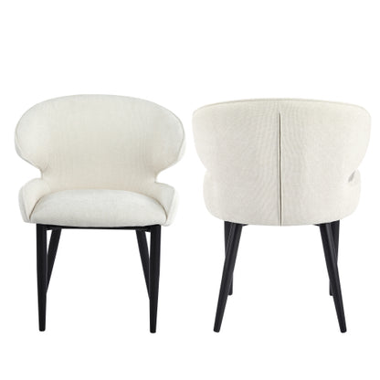 Shell Back Fabric Dining Chairs with Black Metal Legs, Set of 2, Beige