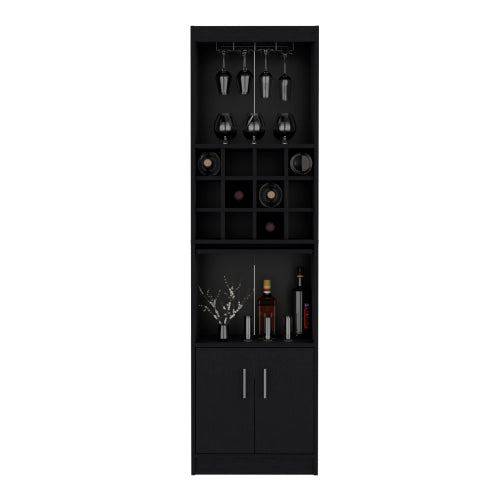 Bar Cabinet 5-Tier, Wine Cabinet, Liquor Cabinet, 12 Bottle Cubbies, 5 Shelves, Black