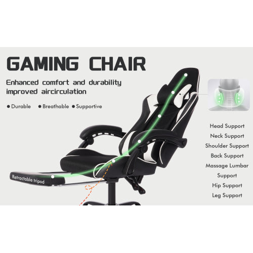 E-sports Gaming Chair Sports Car Driving Seat PU Material Moulded Sponge Comfortable and Safe With Massage White