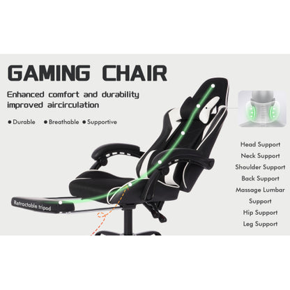 E-sports Gaming Chair Sports Car Driving Seat PU Material Moulded Sponge Comfortable and Safe With Massage White
