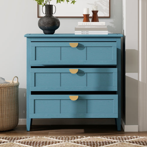American Style 3-Drawer Storage Cabinet Anti-Tip Design Non-Slip Foot Pad Household Bedroom Study Wooden Chest Cabinet