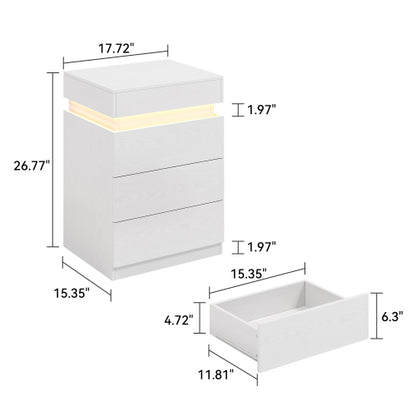 White Sliding-Top Nightstand with Charging Station & RGB LED Light, 3-Drawer APP Control Bedside Table