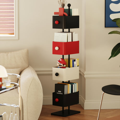 Corner Iron Box Bookshelf Side Table Storage Rack Black Red