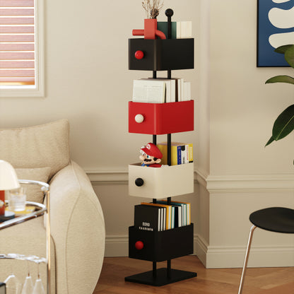 Corner Iron Box Bookshelf Side Table Storage Rack Black Red