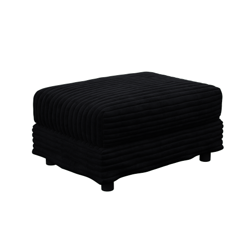 Black Plush Corduroy Modular Ottoman, Solid Wood Frame Footrest Matching 2/3/4-Seater Sofas