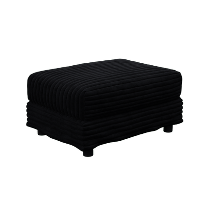 Black Plush Corduroy Modular Ottoman, Solid Wood Frame Footrest Matching 2/3/4-Seater Sofas