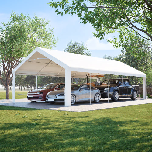 Carport Canopy 16x32 Heavy Duty, Portable Metal Carport Garage with Removable Waterproof Cover & Sidewalls, All Weather Outdoor Shelter for Cars, Trucks, Vehicles & Equipment