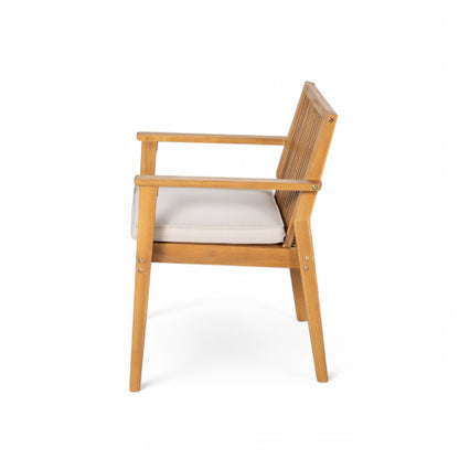 Patio Dining Chair Set of 2 - Sturdy Acacia Wood, Comfortable Waterproof Seating, 400 lbs Capacity, Natural Color Frame