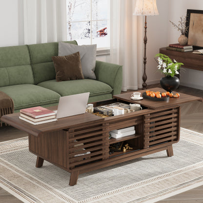 47 Inch Mid Century Coffee Table Sliding Top Storage Walnut Finish