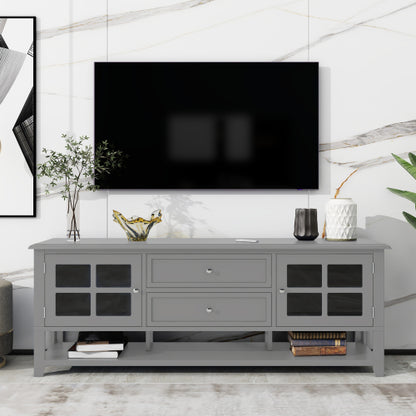 59.1 Inch Grey Modern Soft Close TV Stand Magnetic Suction Media Console Fits 60 Inch TV
