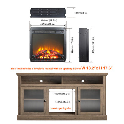 18 inch electric fireplace insert, ultra thin heater with log set & realistic flame, overheating protection