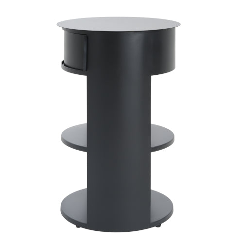 3-Tier Metal Round Side Table with Cabinet, Matte Black