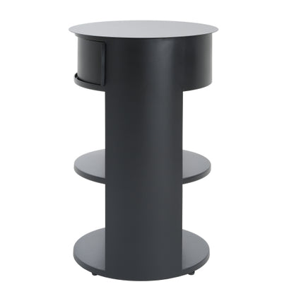 3-Tier Metal Round Side Table with Cabinet, Matte Black