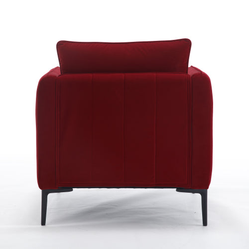 Mid-Century Modern Velvet Accent Armchair with 1 Pillow & Metal Legs