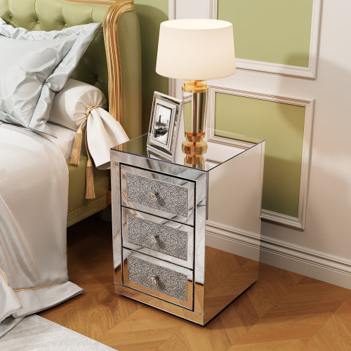 Silver Mirrored 3-Drawer Nightstand