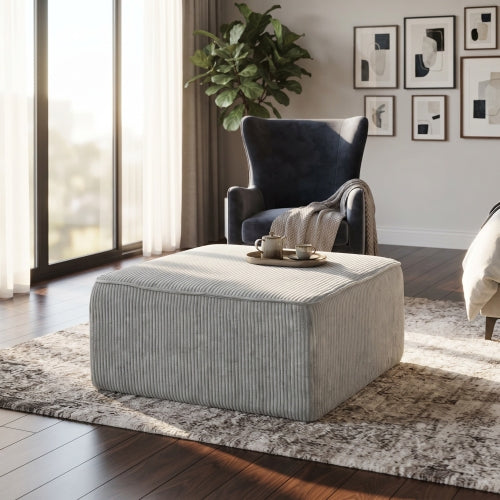 Upholstered Square Ottoman, Light Blue