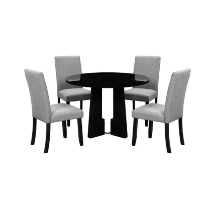 Round Dining Table for 4, 43-Inch Faux Marble Top, Mid-Century Modern Round Dining Table for Cafes, Restaurants, Bars, Home Offices and Conference Rooms (Black)