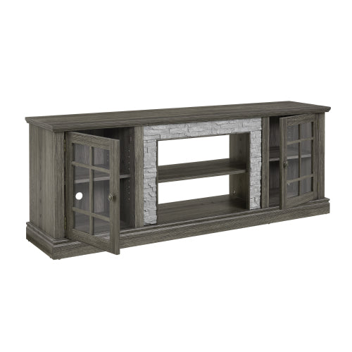 70 Inch Grey Faux Stone TV Stand 2-Door Media Console 6 Cable Holes Adjustable Shelves for TVs Up To 75 Inch