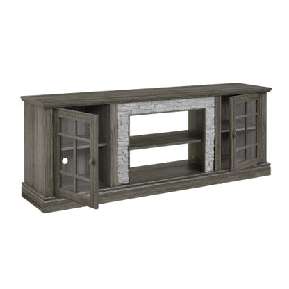 70 Inch Grey Faux Stone TV Stand 2-Door Media Console 6 Cable Holes Adjustable Shelves for TVs Up To 75 Inch
