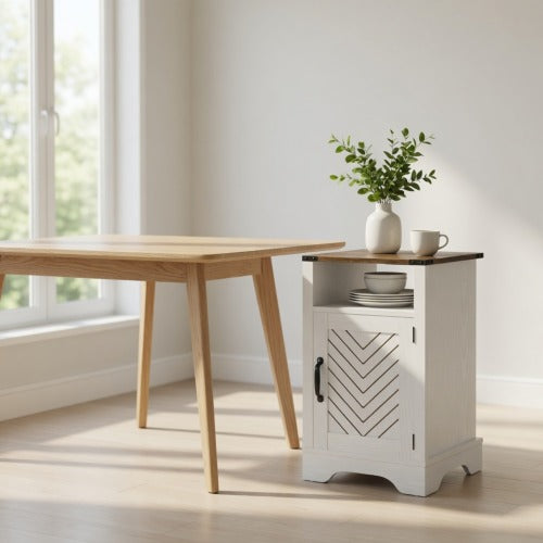 White & Oak Farmhouse Charging Nightstand
