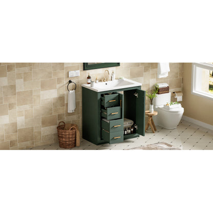 30'' Bathroom Vanity with Ceramic Sink Combo,Solid Wood Frame Bathroom Storage Cabinet, Freestanding Vanity Set with 3 Drawers& Soft Closing Doors