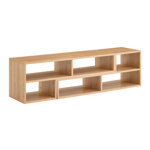Modular TV Stand with Open Storage Shelves Light Wood Entertainment Center