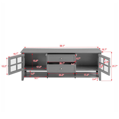 59.1 Inch Grey Modern Soft Close TV Stand Magnetic Suction Media Console Fits 60 Inch TV