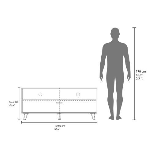 65 Inch Black Modern Patrick TV Stand with Dual Closed Doors & Central Open Storage Shelf
