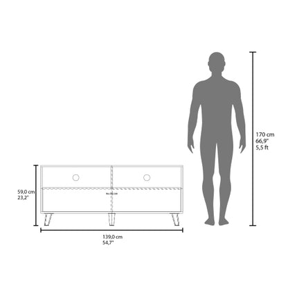 65 Inch Black Modern Patrick TV Stand with Dual Closed Doors & Central Open Storage Shelf