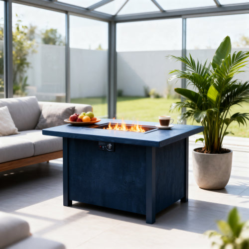 44" W x 25" H Outdoor Patio Propane Gas Fire Pit Table - 50,000 BTU High-temperature-resistant carving process for environmentally friendly materials with the effect of charcoal grain