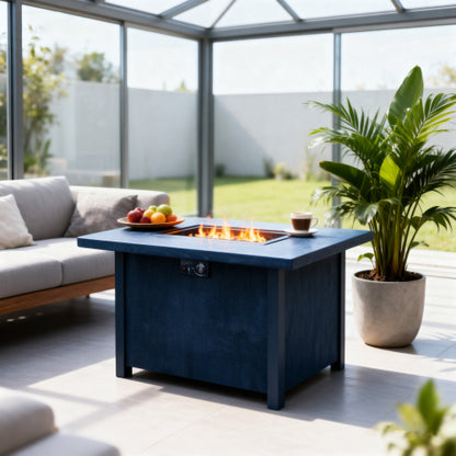 44" W x 25" H Outdoor Patio Propane Gas Fire Pit Table - 50,000 BTU High-temperature-resistant carving process for environmentally friendly materials with the effect of charcoal grain