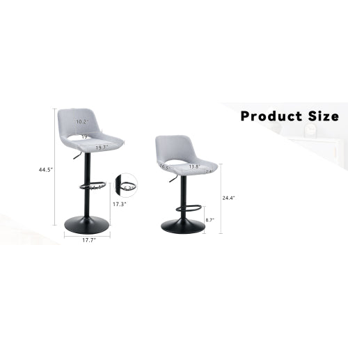 Modern Swivel Adjustable Bar Stools Set - 2 Pack, Light Gray Linen Fabric, Holds Up to 250 lbs, Suitable for Home Bars and Kitchen Islands.