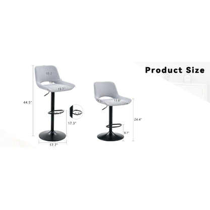 Modern Swivel Adjustable Bar Stools Set - 2 Pack, Light Gray Linen Fabric, Holds Up to 250 lbs, Suitable for Home Bars and Kitchen Islands.