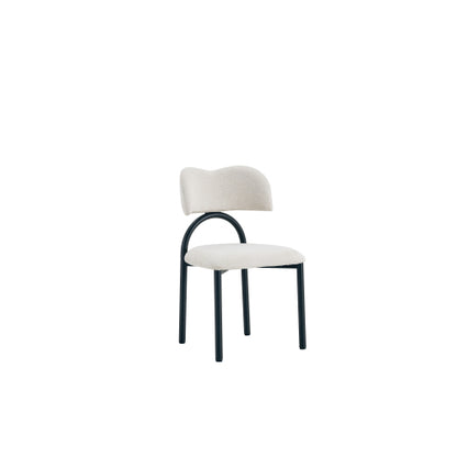 Breathable Fabric Dining Chairs with Black Metal Frames, Set of 2, Off White
