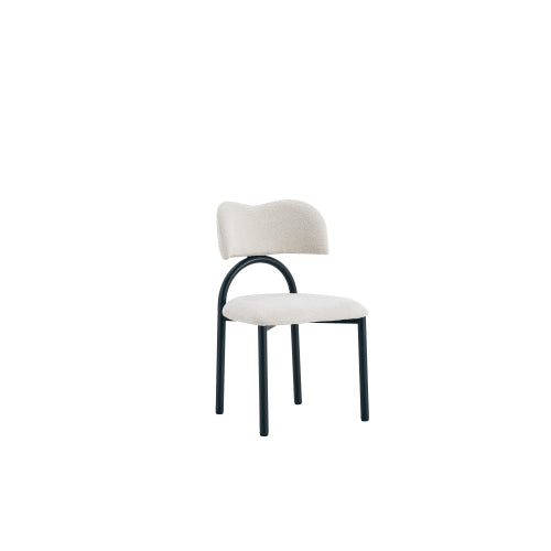 Breathable Fabric Dining Chairs with Black Metal Frames, Set of 2, Off White