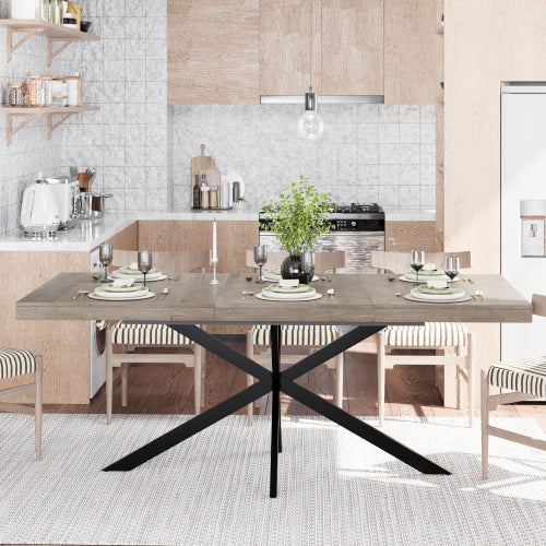 55.11inch-70.86inch Extendable Dining Table with Storage Box, Grey Retro Design