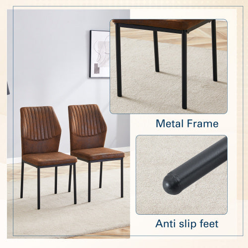 Striped Back Fabric Dining Chairs with Black Metal Legs, Set of 2, Brown