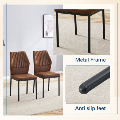 Striped Back Fabric Dining Chairs with Black Metal Legs, Set of 2, Brown