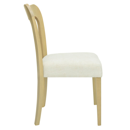 Set of 2 Light Ash Rubberwood Open Back Dining Chairs, Minimalist Beige Upholstered Armless Side Chairs
