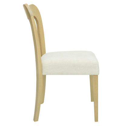 Set of 2 Light Ash Rubberwood Open Back Dining Chairs, Minimalist Beige Upholstered Armless Side Chairs