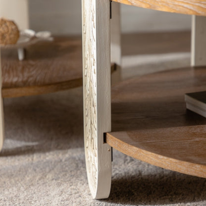 Carved Wooden Coffee Table Double Layer Storage Vintage Retro Accent Side Table