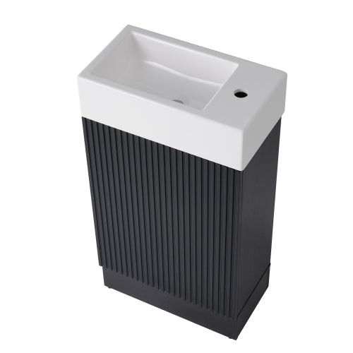 18.6" Bathroom Vanity with Sink, Bathroom Vanity Cabinet with Two-tier Shelf, Left or Right Orientation, Black (WF308491 New Color)