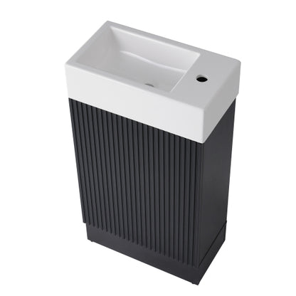 18.6" Bathroom Vanity with Sink, Bathroom Vanity Cabinet with Two-tier Shelf, Left or Right Orientation, Black (WF308491 New Color)