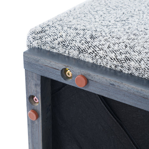 30 inch Square Black White Loop Yarn Ottoman, Upholstered Footrest with Solid Rubber Wood Feet for Multi-Room Use