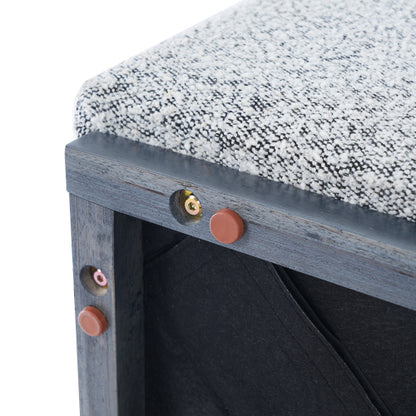 30 inch Square Black White Loop Yarn Ottoman, Upholstered Footrest with Solid Rubber Wood Feet for Multi-Room Use