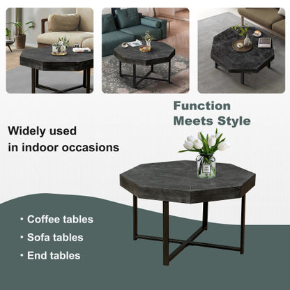 30 Inch Octagonal Patchwork Coffee Table, Antique Black